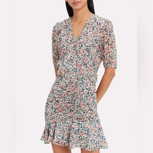 Veronica Beard Silk Floral Ruched Mini Dress Garden Party Cottagecore Romantic